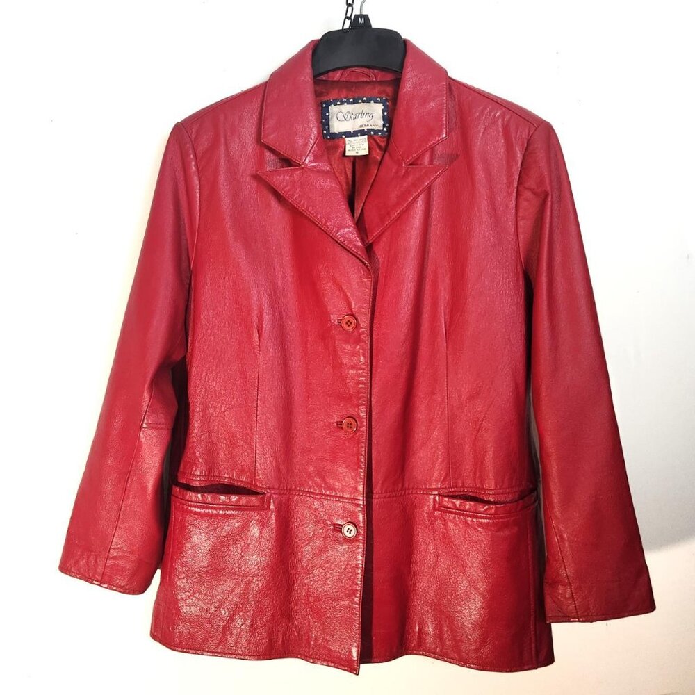 Women's Vintage Starling Germany Leather 3 Button Metro Blazer Size: 16